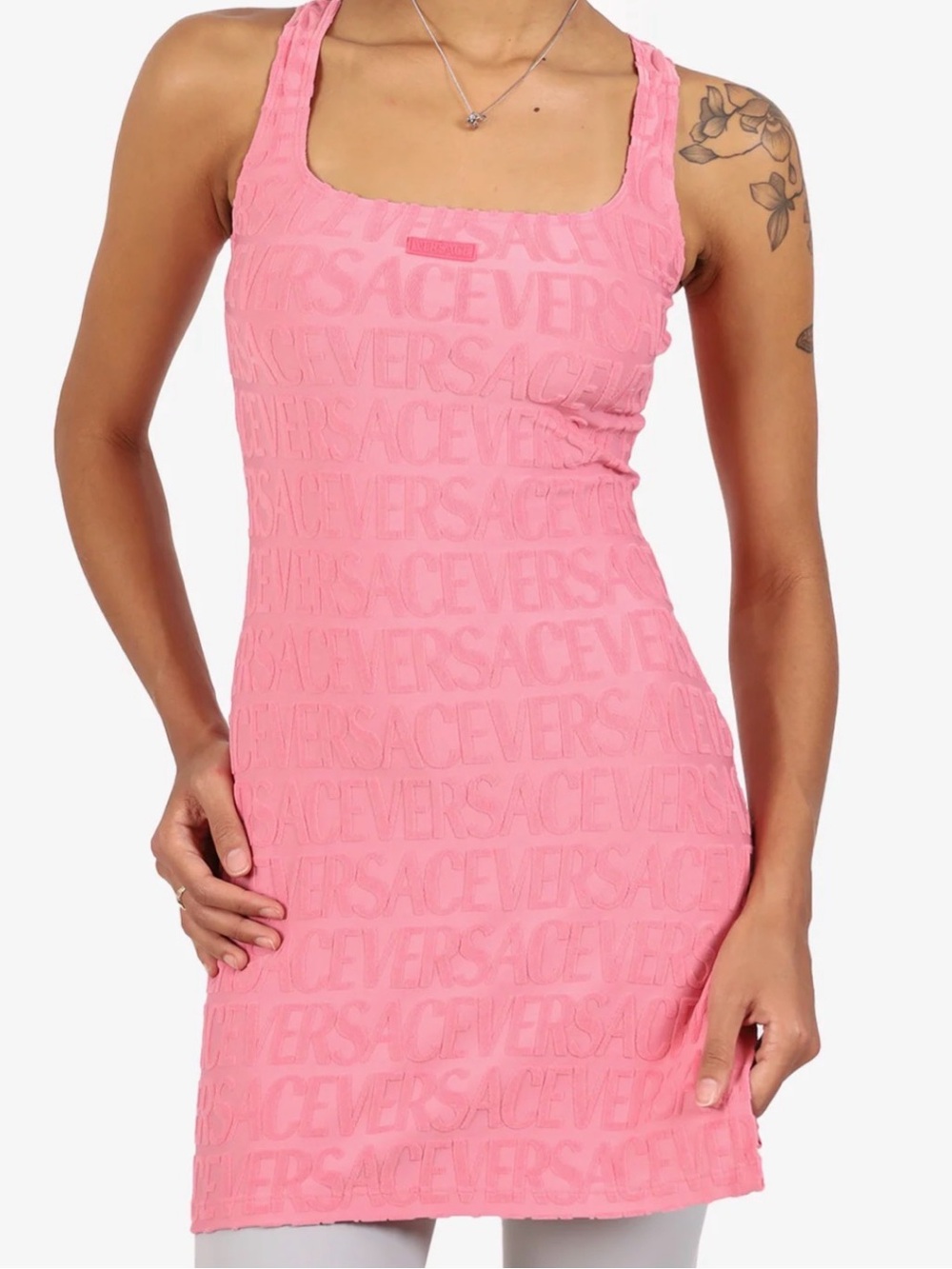 VERSACE X DUA LIPA PINK MONOGRAM TERRY MINI DRESS SIZE 38 US Small - Picture 5 of 7